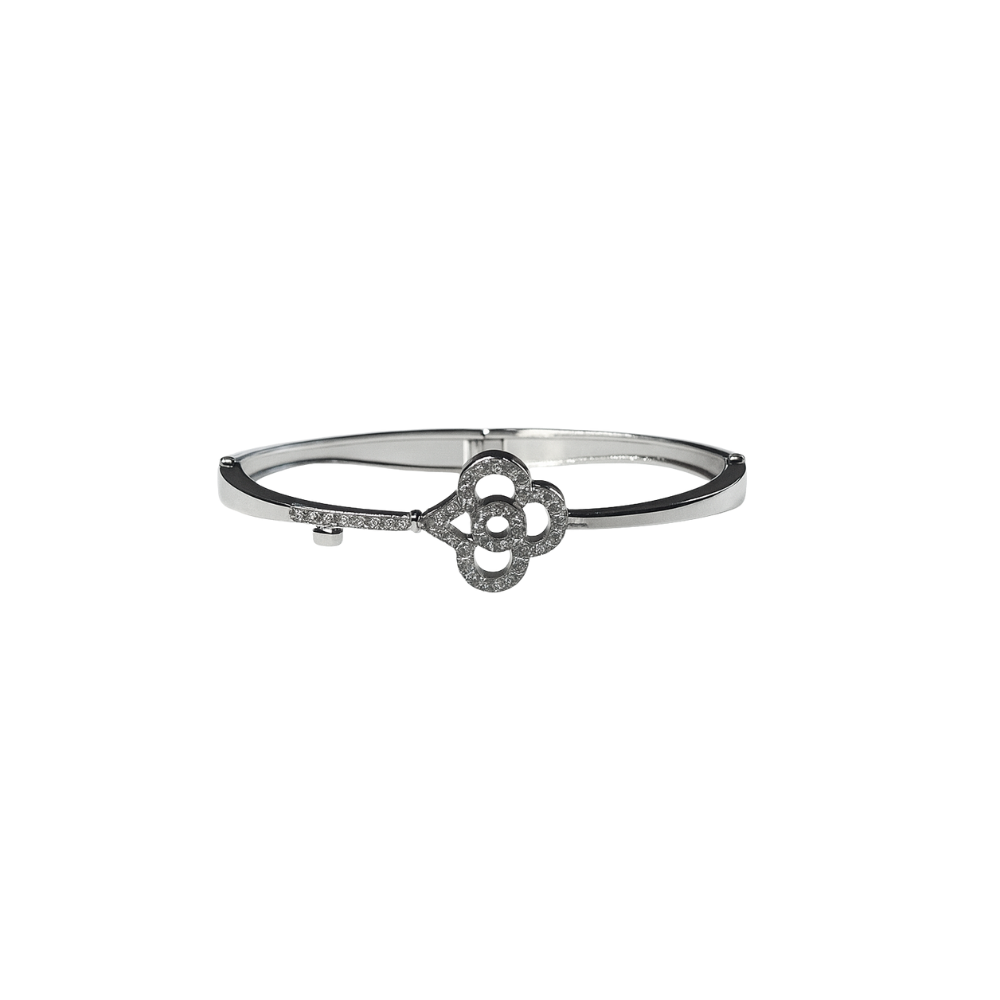 Silver Clover Key Crystal Bracelet