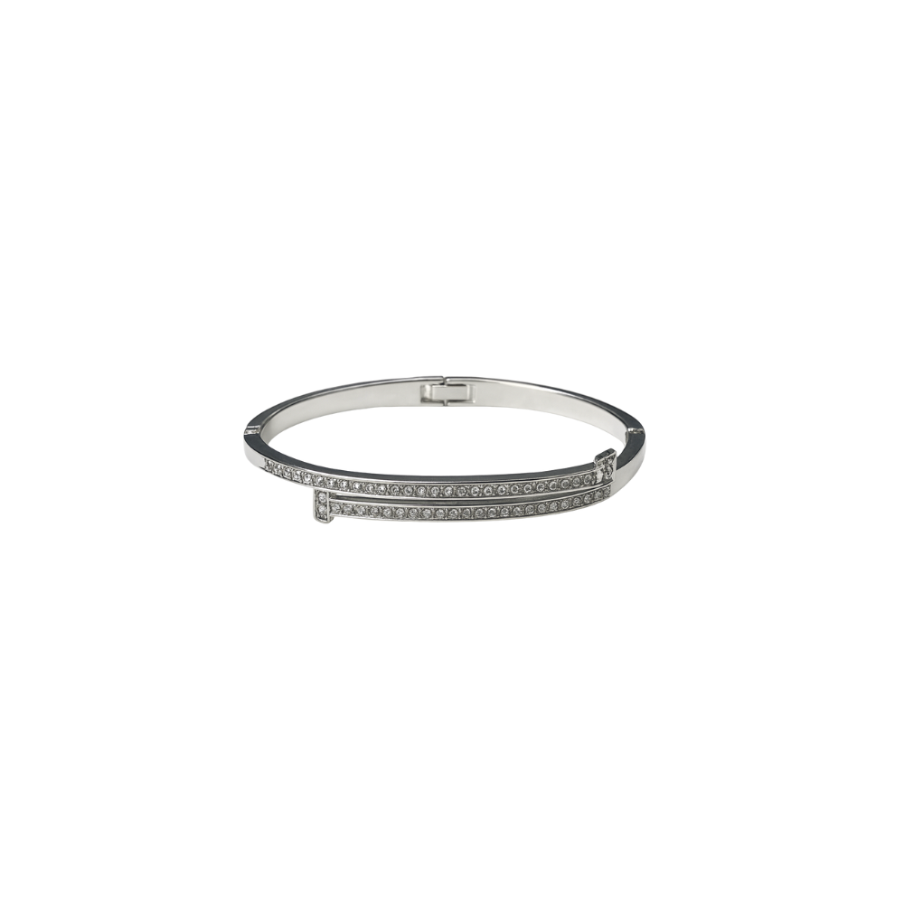 Silver Double Row Crystal Bangle