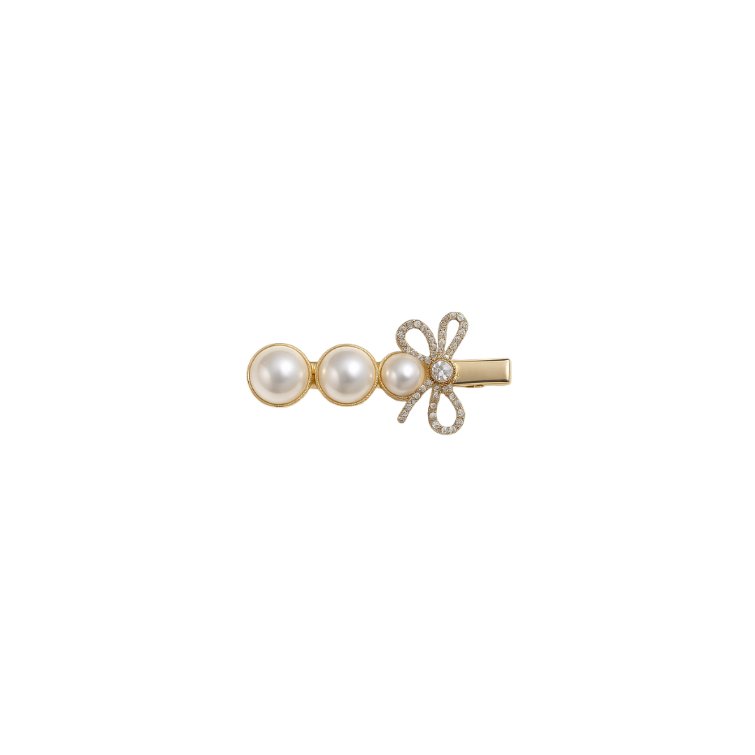 Triple pearl bow hair clip