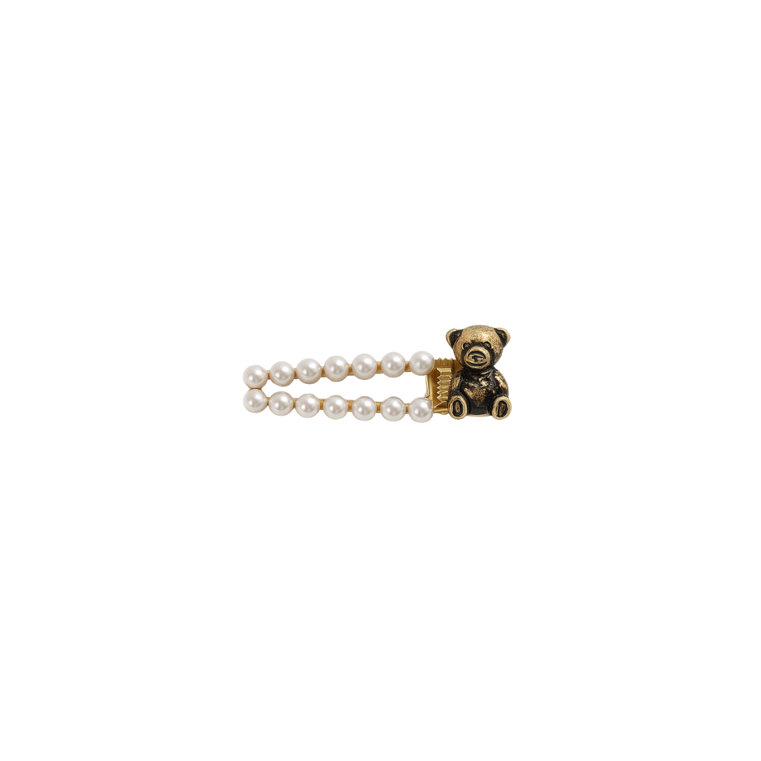 Teddy pearl charm hair clip