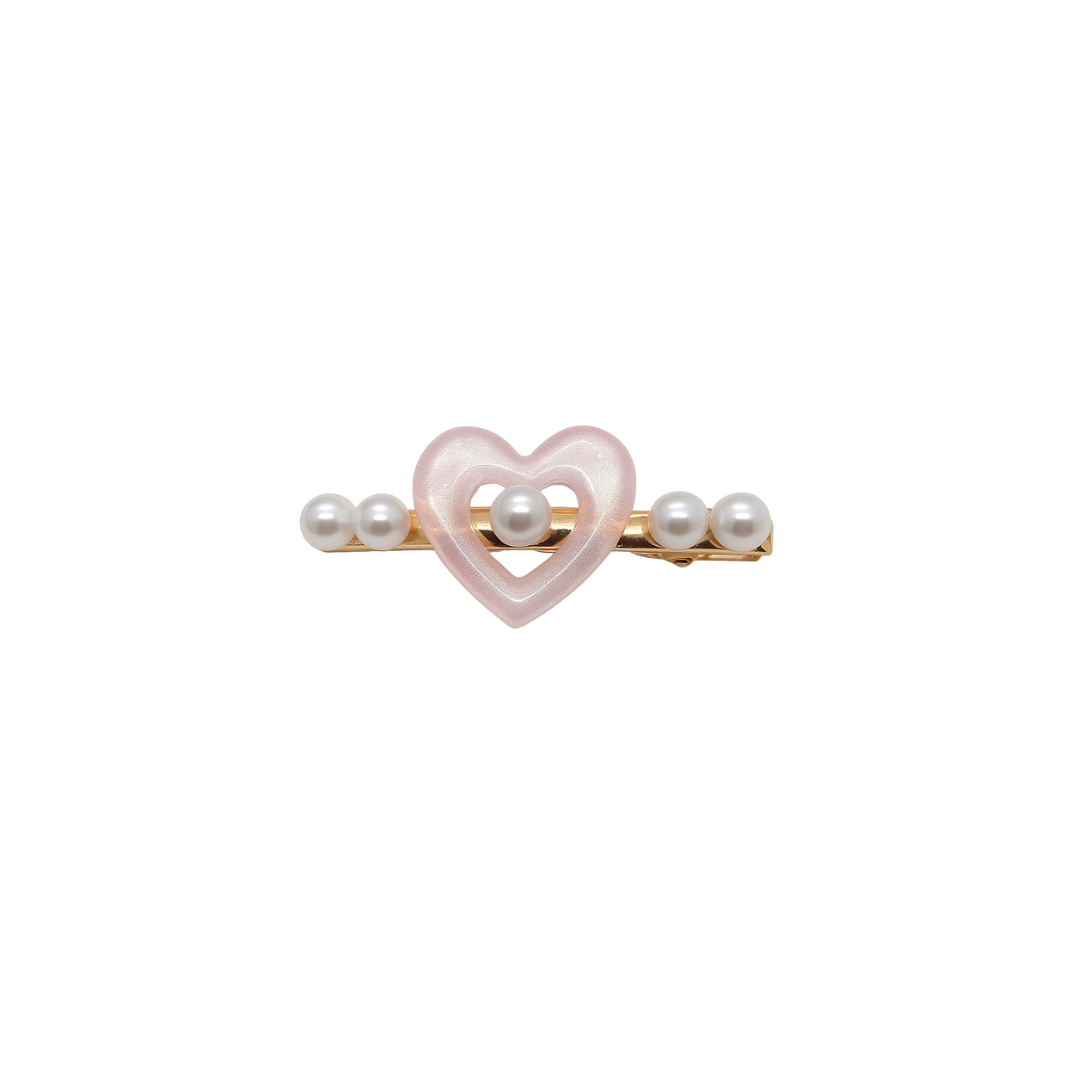 Pink heart & pearl charm hair clip