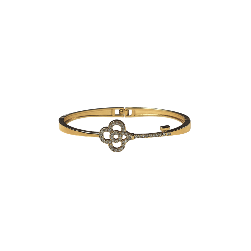 Gold Clover Key Crystal Bracelet