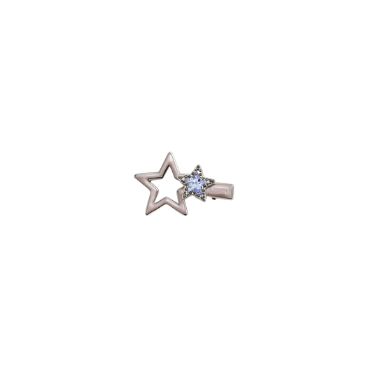 Silver pink star crystal hair clip