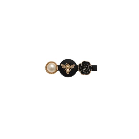 Golden bee & black rose hair clip