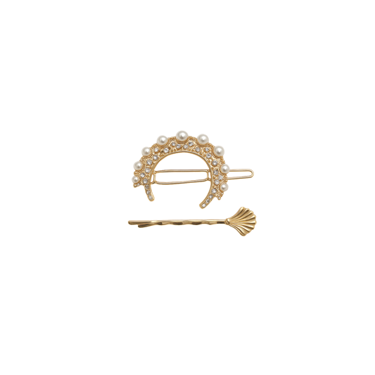 Pearl crescent crystal hair clip