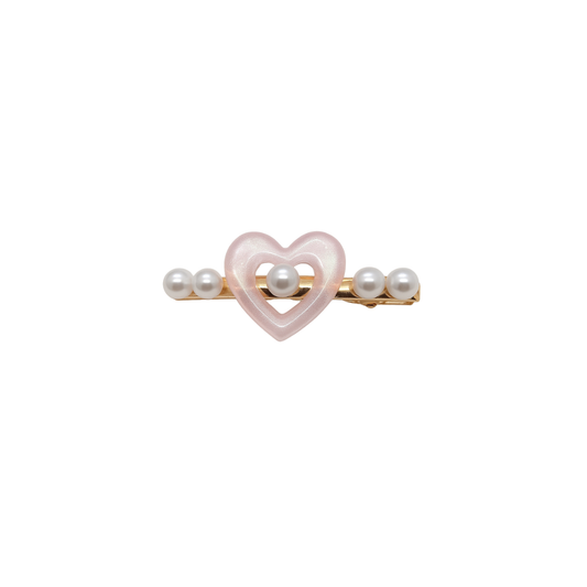 Pink heart & pearl charm hair clip