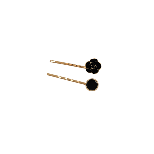Black rose & gold charm hair pin