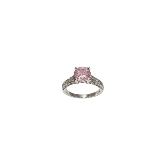 Pink Round Crystal Ring – Classic Elegant Design