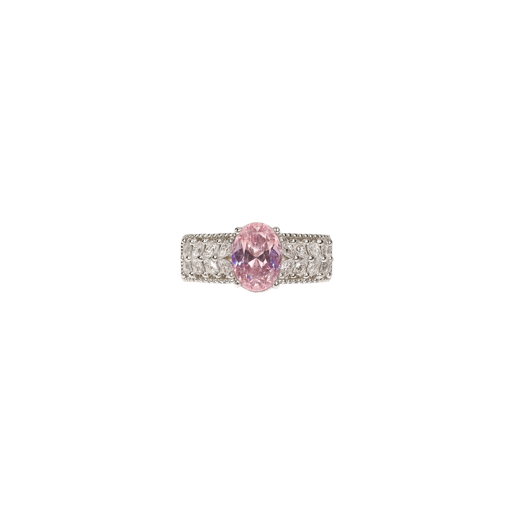 Pink Oval Crystal Ring – Vintage Glamour Design