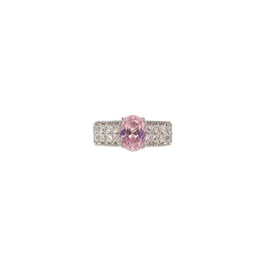 Pink Oval Crystal Ring – Vintage Glamour Design
